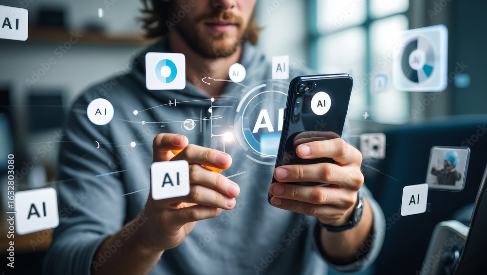 Aufkleber exploring artificial intelligence ai on mobile phone for innovative applications now