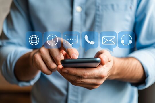 Mobile communication and contact options on smartphone for business and personal use - Powered by Adobe