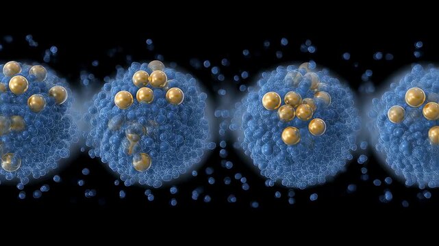 Graphic sequence displaying sodium and potassium ions moving out of sync triggering osmotic imbalance and cell shrinkage effect.