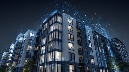 Futuristic Architecture Facade with Glowing Lines Design and Modern Building Exterior with Creative Light Trails Technology Integration and Innovation