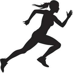 Silhouette of a woman running with ponytail and athletic shoes in a forward motion on a white background created with generated ai