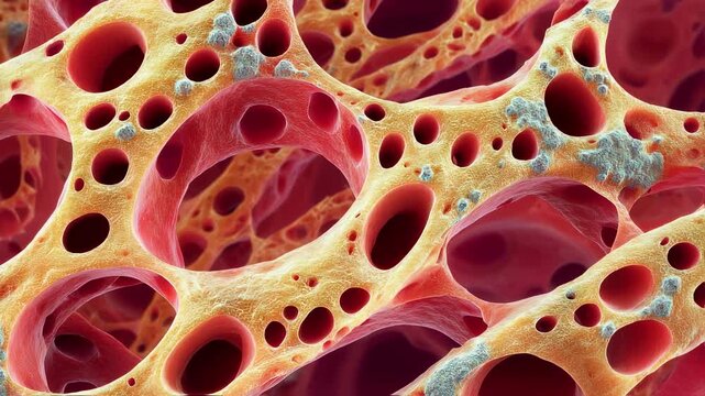 Dynamic graphic displaying widened marrow cavities and spiculated bone formation as a symptom of major thalassemia in pediatric patient model.
