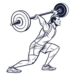 Man lifting barbell overhead in a dynamic lunge position with focus on strength and athletic ability created with generated ai