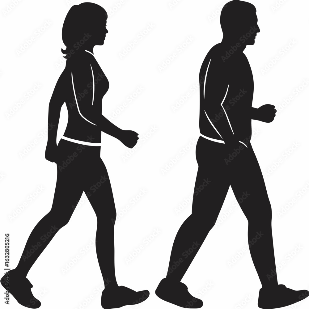 Poster silhouetted woman and man walking side by side in black against a white background in a vector image