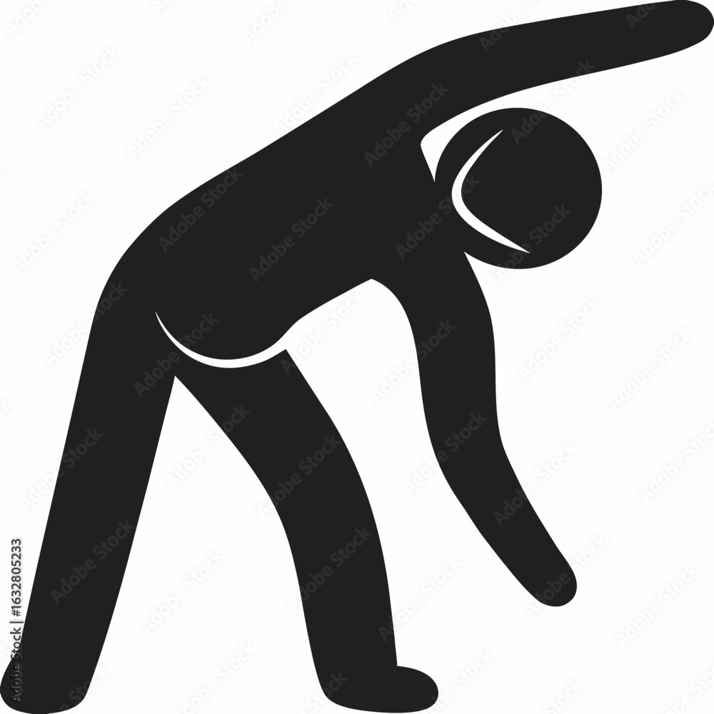 Poster silhouette of a person stretching with one arm raised and the other reaching down to the floor pose 