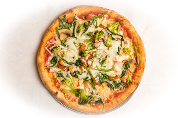 Veggie pizza on a tray