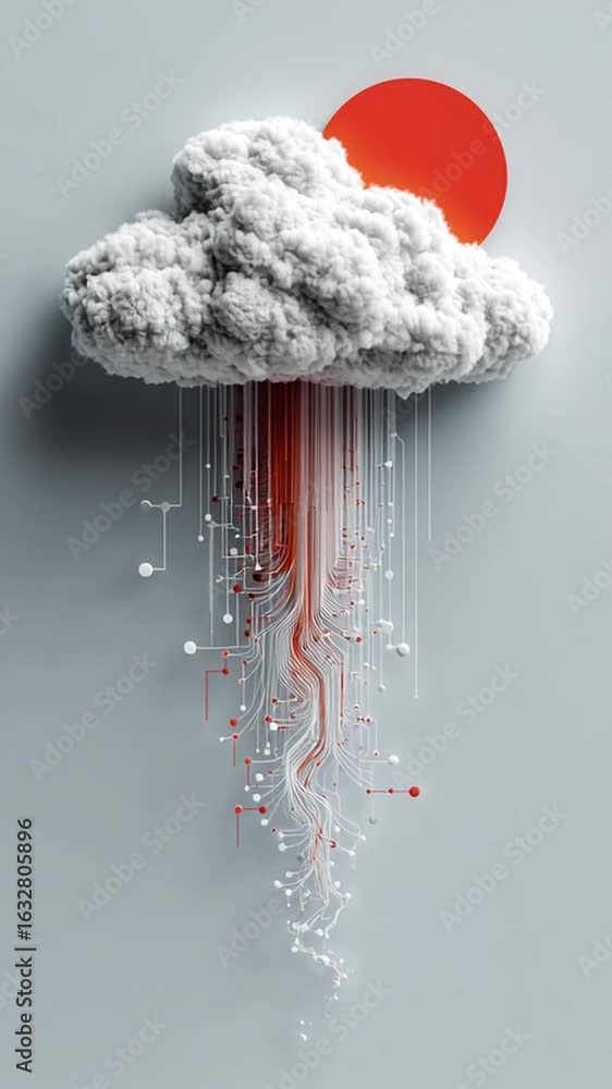 Aufkleber abstract illustration of a cloud icon with data streams flowing vertically, showcasing modern design
