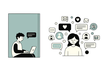 Creative illustration of online communication, social network. Vector concept for web banner, social media banner, business presentation