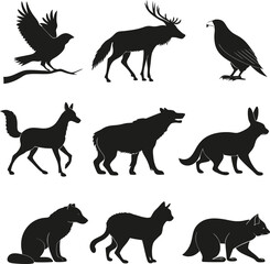 Fototapeta premium Animals silhouette bundle set bundle vector design with white background