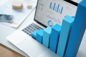 Analyzing business growth trends and financial data on laptop for market analysis