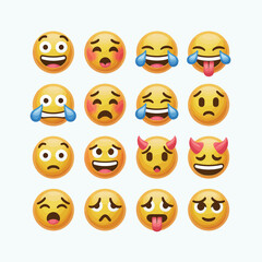 Fototapeta premium Collection of diverse emoji faces expressing various emotions and moods