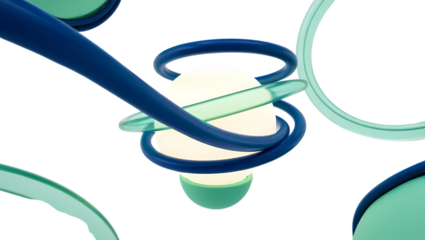 Abstract glowing oval object with blue rings and abstract circular shapes against a dark background