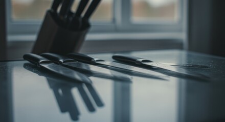 Kitchen knives on a table
