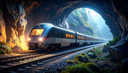 Naklejka premium High-speed train in a mountain tunnel