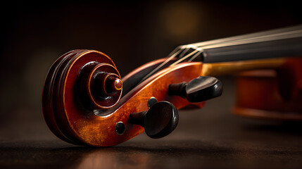 Fototapeta premium Violin detail instrument with tuning pegs. String bass tailpiece