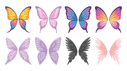 Collection of colorful watercolor butterfly wings and fairy wings