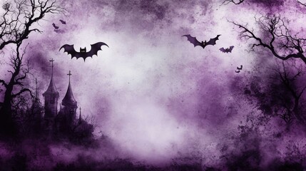 Mysterious Halloween Night with Bats and Haunted Castle Background