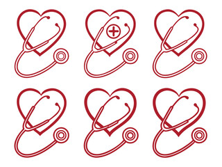 Heart Shaped Stethoscope Medical Symbol Illustrations for Healthcare and Medical Professionals in Red