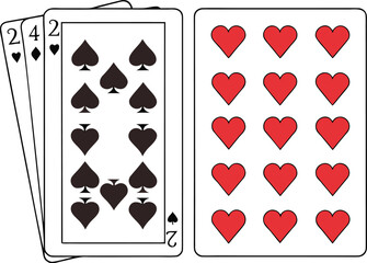 Playing Cards Illustration Showing Nine of Hearts Ten of Spades Two of Hearts and Four of Diamonds Concept