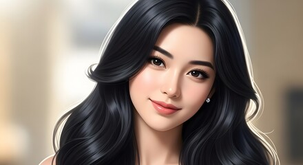 Naklejka premium Beautiful young woman with long black hair