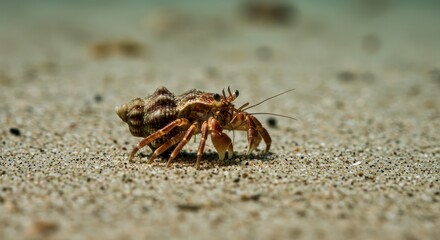 Hermit crab on sandy beach