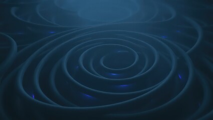 Abstract blue background with concentric circles and faint blue light spots in a dark setting