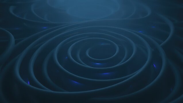 Abstract blue background with concentric circles and faint blue light spots in a dark setting