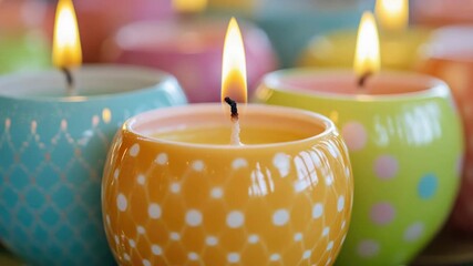 A close-up shot of a lit candle in a cup, perfect for capturing a warm and cozy atmosphere