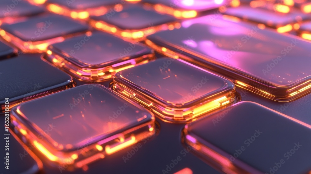 Poster illuminated glowing square shapes arranged in a modern abstract design