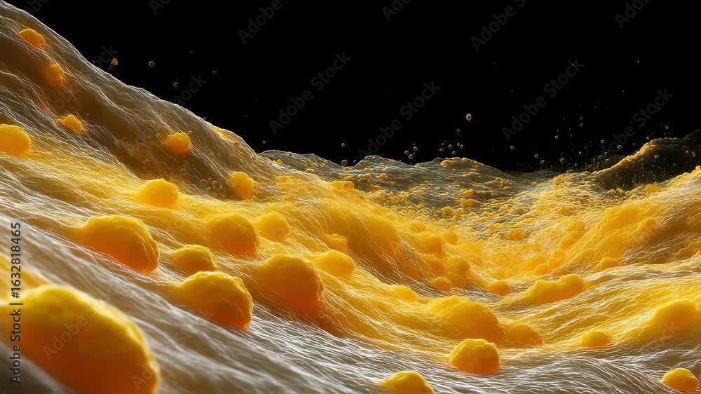Poster dynamic 3d rendering of adipose tissue undergoing lipolysis with scattered yellow energy particles r