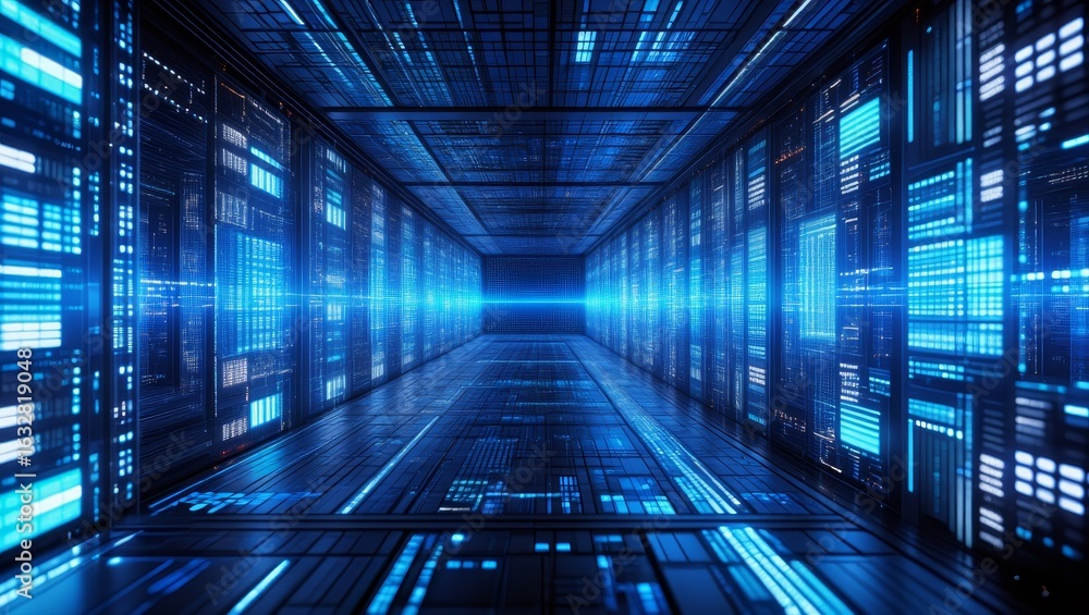 Poster exploring the digital realm a futuristic server room data center visualization art