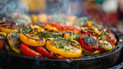 Delicious grilled vegetables with added herbs and steaming aromatics