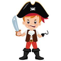 Funny pirate  captain boy vector cartoon illustration