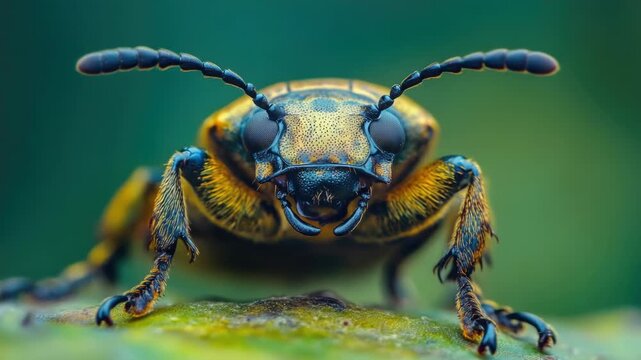 Close-up view of a small insect sitting on a green leaf