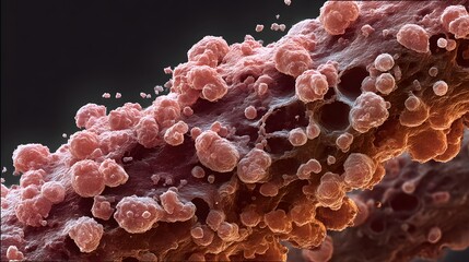 Microscopic View of Red and Pink Filamentous Tissue Cluster: Scanning Electron Microscopy Imaging of Cell Structure, Virus, and Bacteria in Microbiology Research