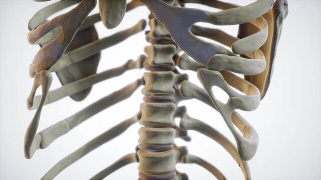 3D Rendering of Rib Cage and Spine on White Background
