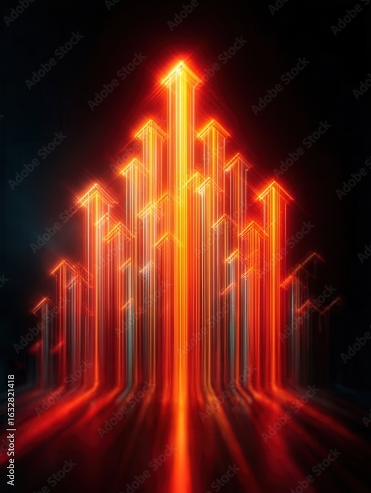 Poster bright red arrows pointing upward create a dynamic visual representation of progress