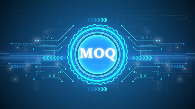 MOQ &ndash; Minimum Order Quantity. MOQ concept head up display (HUD UI) panel and futuristic technology abstract background internet of things animation concepts
