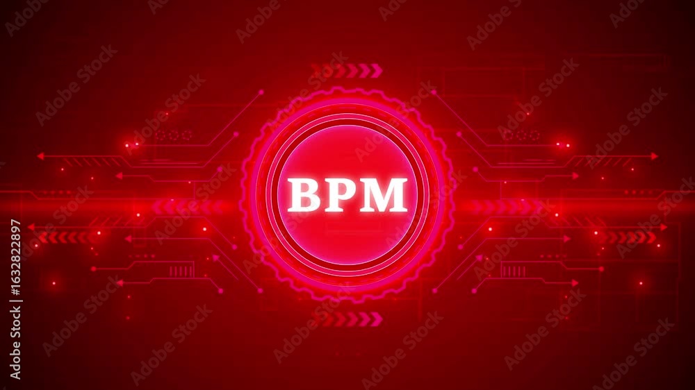Poster bpm – business process management. bpm concept head up display (hud ui) panel and futuristic technol