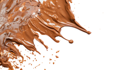 Brown Paint Brush Stroke with Splatter on Transparent Background