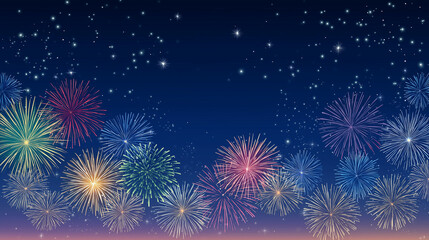 Vibrant Fireworks Exploding in Night Sky