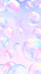 Floating Bubbles in Gradient Mist. Abstract Vertical Phone Background	