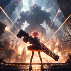 f終末都市の少女兵 – 巨大ロボットとの対峙