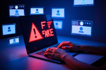 Fake profiles and accounts online concept social media scam and identity theft alert warning