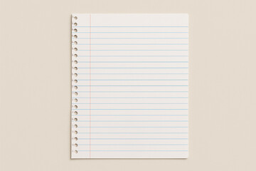 A single sheet of lined paper with holes on the left side against a neutral colored background