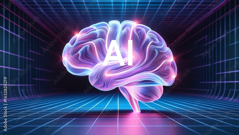 Poster ai brain technology futuristic concept digital intelligence neural network learning
