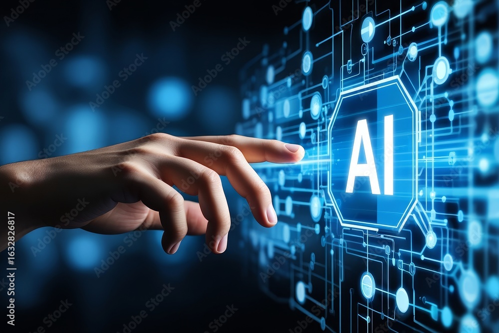 Aufkleber exploring future technology artificial intelligence ai hand touching interface screen