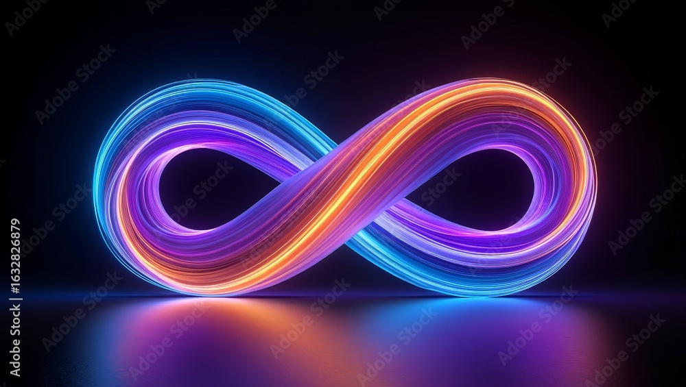 Poster infinity symbol neon light glow abstract background endless loop concept design art