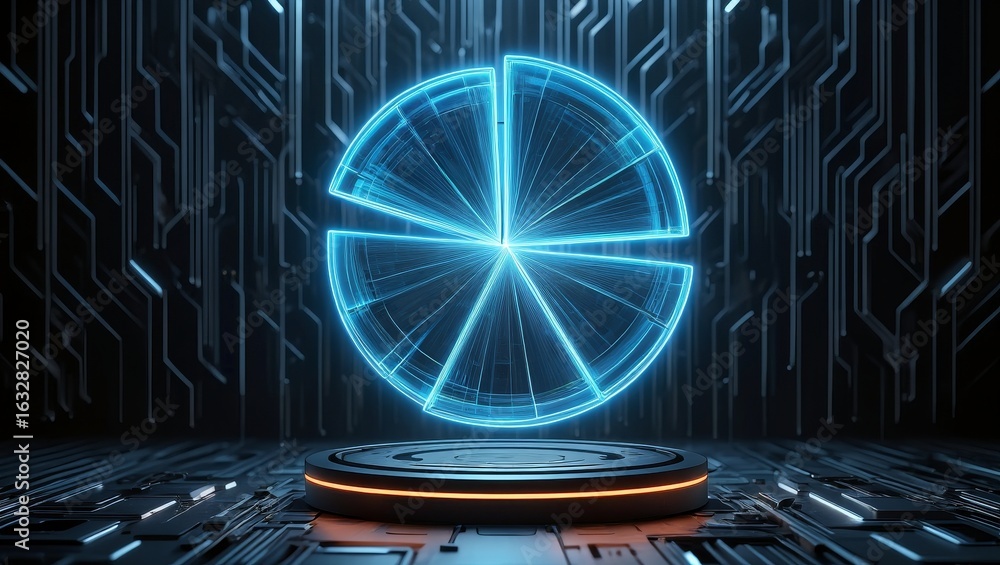 Aufkleber futuristic pie chart data visualization on a platform for business analytics ai