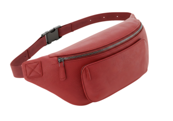 Stylish Red Leather Bum Bag for Everyday Use Fashionable and Versatile Accessory Perfect for Travel and Outdoor Activities on Black Background